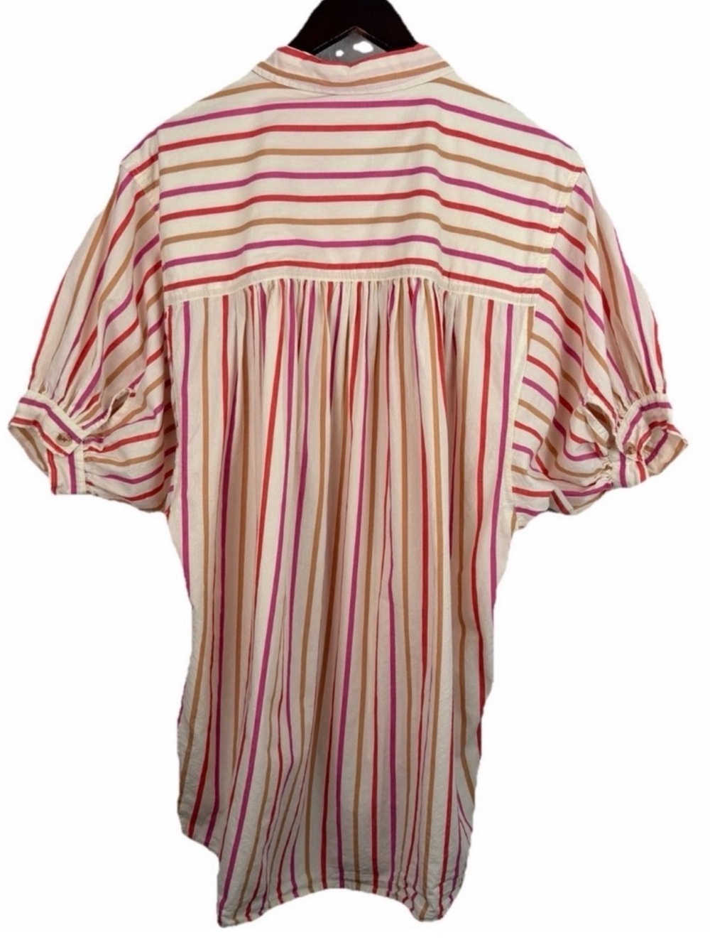 Pilcro | Cream Red Pink Stripe Painter Button Down Shirt - Picture 3 of 3